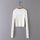 Women Sweater Knitwear Spring round Neck Letter Vertical Stripes Short Slim Bottoming Sweater Sweater
