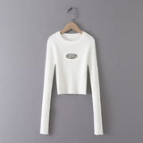 Women Sweater Knitwear Spring round Neck Letter Vertical Stripes Short Slim Bottoming Sweater Sweater