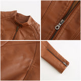 Red Leather Jacket Casual Leather Clothing Stand Collar Jacket Solid Color Women's Leather Jacket