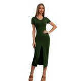 Women Dress Sexy Slim Fit Slit Knitted Midi Dress