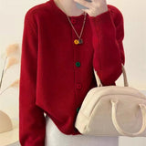 Women Knitted Cardigan Retro Crew Neck Color Button Knitted Cardigan Spring Sweater Coat