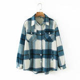 Women Jacket Fall Lapels Long Sleeve Cardigan Loose Plaid Shirt Coat