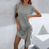 Women Dress Casual round Neck Knitted Short Sleeve Dress