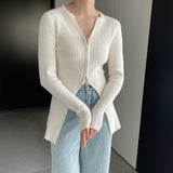 Women Cardigan Sweater V-neck Sweater Long Zipper Cardigan Long Sleeve Top 8t8315