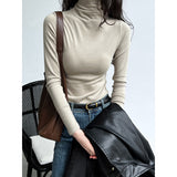 Women T Shirt Autumn Slim Fit Half Turtleneck Bottoming Shirt