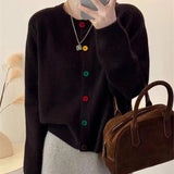 Women Knitted Cardigan Retro Crew Neck Color Button Knitted Cardigan Spring Sweater Coat