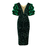 Harlem Night Attire Sexy V-neck Dress Sequin Formal Dress