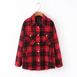 Women Jacket Fall Lapels Long Sleeve Cardigan Loose Plaid Shirt Coat