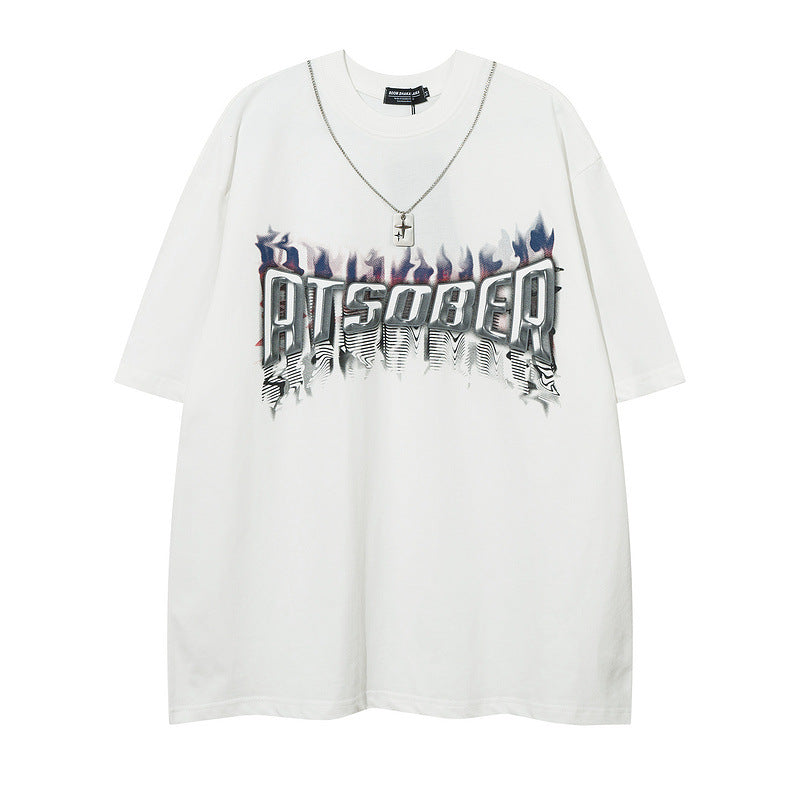 Men T Shirt Summer Letter Necklace Short Sleeve T-shirt