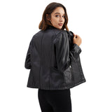 Red Leather Jacket Casual Leather Clothing Stand Collar Jacket Solid Color Women's Leather Jacket