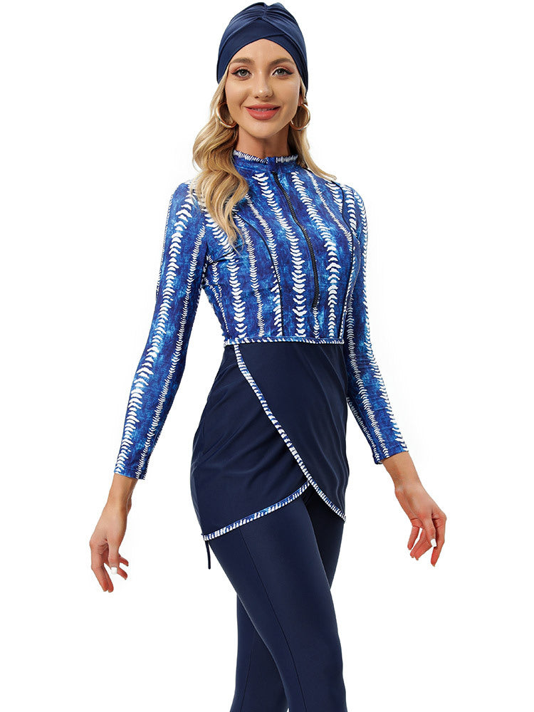 Muslim Bathing Suits Muslim Swimsuit Long Sleeve Trousers Three-Piece Set Sun Protection Burkini with Chest Pad