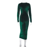 Women Dresses Spring Slim-Fitting round-Neck Long-Sleeved Dress