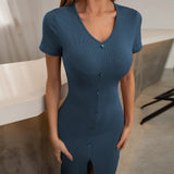 Women Dress Sexy Slim Fit Slit Knitted Midi Dress
