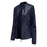 Red Leather Jacket PU Leather Short Coat Stand Collar Jacket