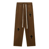 Men Sweatpants Embroidered Cross Casual Trousers Loose Straight Sports Trousers with an Elasticated Waist