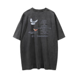 Men Vintage T-shirt Peace Dove Flame Print Short Sleeve T-shirt