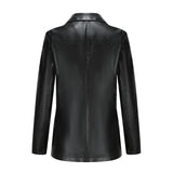 Red Leather Jacket Long-Sleeved Coat Women's Single Button Casual Solid Color Leather Coat