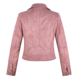 Women Leather Jacket Suede Jacket Women's Lapel Long-Sleeved, Slim-Fit, Short Motorcycle Jacket Top