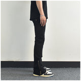 Men Jeans Zipper Slit Slightly Flared Casual Pants Loose Cargo Pants