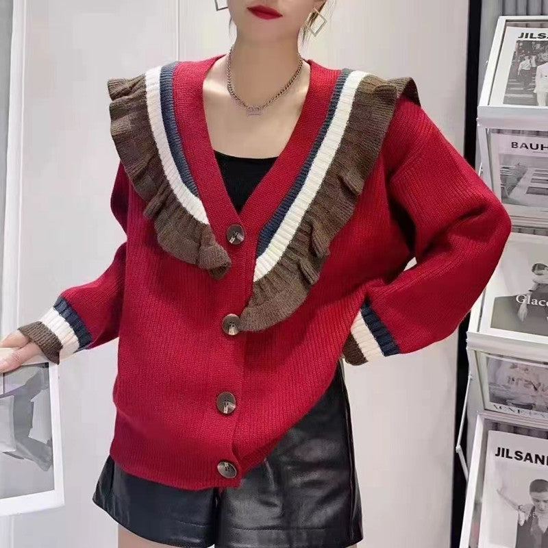 Women Knitwear Autumn and Winter V-neck Coat Loose Knitted Cardigan