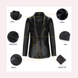 Red Leather Jacket Long-Sleeved Coat Women's Single Button Casual Solid Color Leather Coat