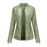 Red Leather Jacket PU Leather Short Coat Stand Collar Jacket