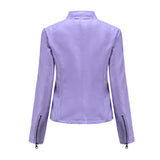 Red Leather Jacket Casual Leather Clothing Stand Collar Jacket Solid Color Women's Leather Jacket