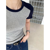 Women T Shirt Knitted Short-Sleeved T-shirt Women's Short Summer round Neck Slim Fit