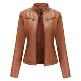 Red Leather Jacket Motorcycle Clothing Leather Coat Short Women's Jacket
