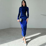 Women Dresses Spring Slim-Fitting round-Neck Long-Sleeved Dress