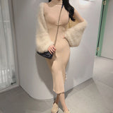 Women Dresses Summer Turtleneck Sleeveless Dress Slit Slim-Fitting Hip Skirt