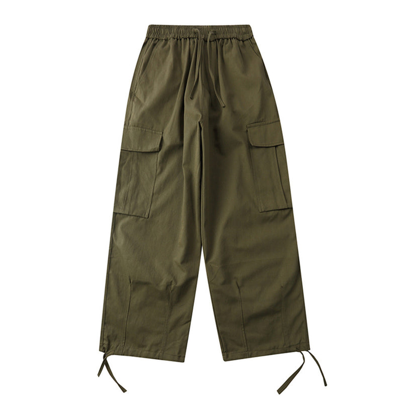 Men Sweatpants Multi-Pocket Cargo Pants Men's Baggy Straight Trousers Casual Drawstring Jogger Pants