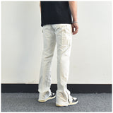 Men Jeans Zipper Slit Slightly Flared Casual Pants Loose Cargo Pants