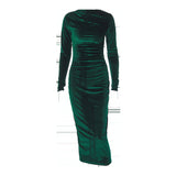 Women Dresses Spring Slim-Fitting round-Neck Long-Sleeved Dress