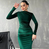 Women Dresses Spring Slim-Fitting round-Neck Long-Sleeved Dress
