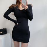 Women Dresses Dark Gray V-neck Dress Hip Skirt