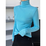 Women T Shirt High Collar Slim Fit Long Sleeves T-shirt Top