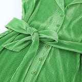 Women Dress Green V-neck Spring Lace-up Dress Short Skirt