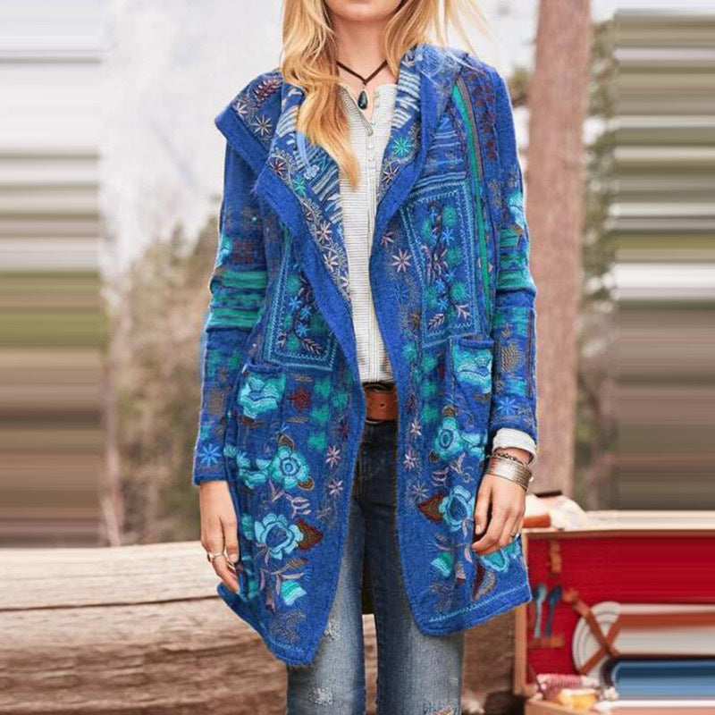 Women Trench Coat Winter Print Casual Long Sleeve Coat