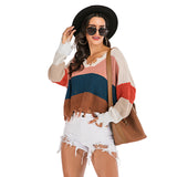 Women Knitted Sweater Fall V-neck Striped Sweater Women