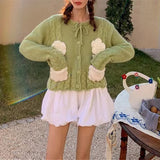 Women Knitwear Autumn and Winter Flower Sweater Coat Knitted Cardigan