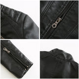 Red Leather Jacket Casual Leather Clothing Stand Collar Jacket Solid Color Women's Leather Jacket