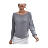Women Knitted Sweater Spring and Autumn Sexy Hollow out Shoulder-Baring Long Sleeve Loose Sweater