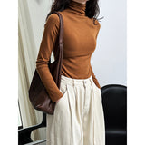 Women T Shirt Autumn Slim Fit Half Turtleneck Bottoming Shirt