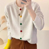Women Knitted Cardigan Retro Crew Neck Color Button Knitted Cardigan Spring Sweater Coat