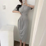 Women Dresses Short Sleeve round Neck Slim Fit Long Dress Loose Dress