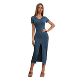 Women Dress Sexy Slim Fit Slit Knitted Midi Dress