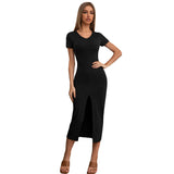 Women Dress Sexy Slim Fit Slit Knitted Midi Dress