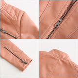 Red Leather Jacket Casual Leather Clothing Stand Collar Jacket Solid Color Women's Leather Jacket