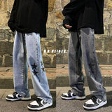 Men Jeans Five-Pointed Star Gray Jeans Men's Loose Straight Wide-Leg Pants Spring and Autumn